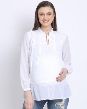 round-neck top with cuffed sleeves