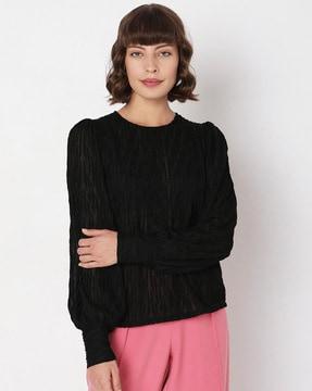 round-neck top with cuffed sleeves