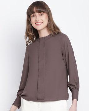 round-neck top with cuffed sleeves