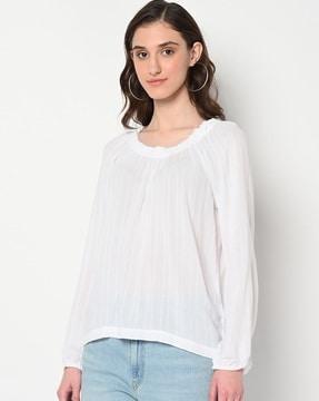 round-neck top with curved hemline