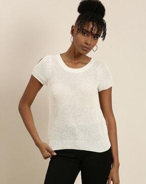 round-neck top with cut-out shoulders