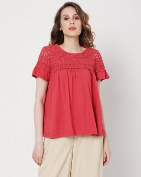 round-neck top with cut work