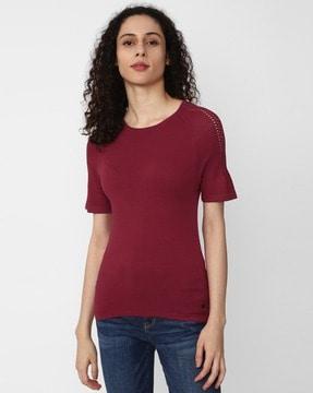 round-neck top with cut work