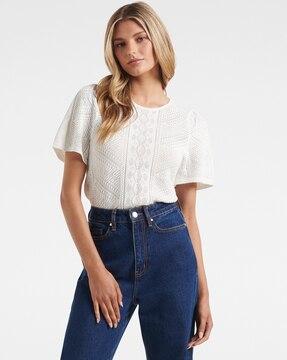 round-neck top with cut workround-neck top with cut work