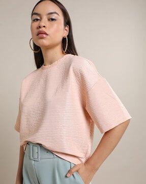 round-neck top with drop shoulder sleeves