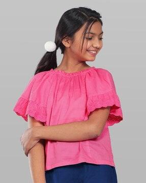 round-neck top with flared sleeves