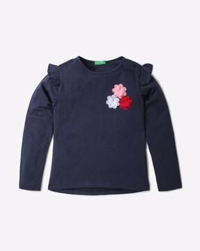 round-neck top with floral applique