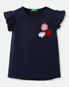 round-neck top with floral applique