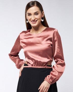 round-neck top with flounce sleeves