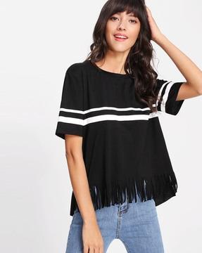 round-neck top with fringes