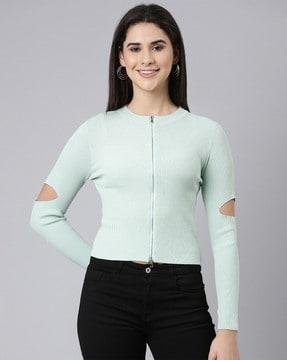 round-neck top with front zip line