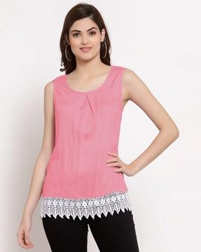 round-neck top with lace detail