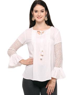round-neck top with lace inserts