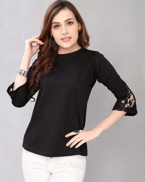 round-neck top with lace overlay