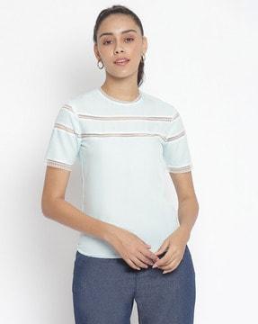 round-neck top with lace panels