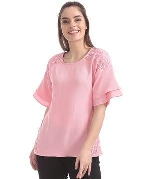 round-neck top with lace panels
