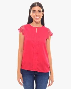 round-neck top with lace sleeves