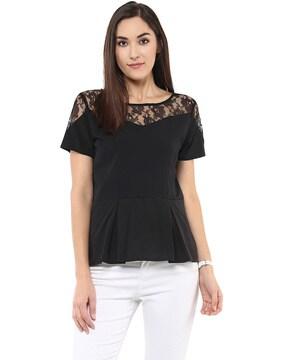 round-neck top with lace yoke
