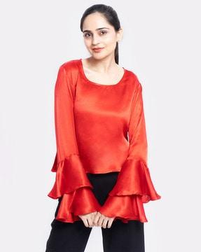 round-neck top with layered bell sleeves