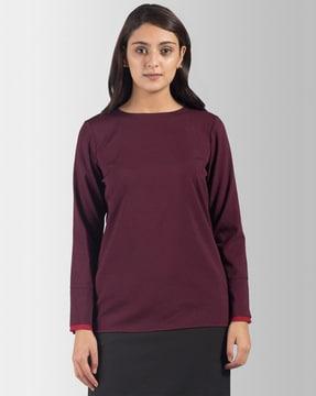 round-neck top with layered cuff sleeves