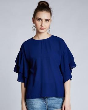 round-neck top with layered sleeves