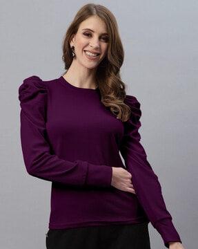 round-neck top with leg-o-mutton sleeves
