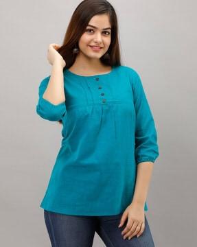 round-neck top with mock buttons