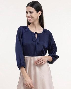 round-neck top with neck tie-up