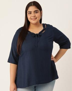 round-neck top with neck tie-up