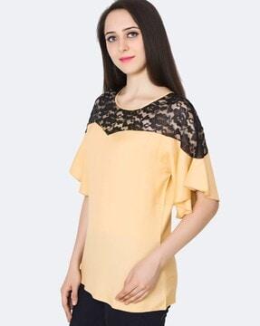 round-neck top with net accent