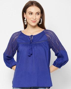 round neck top with net detail