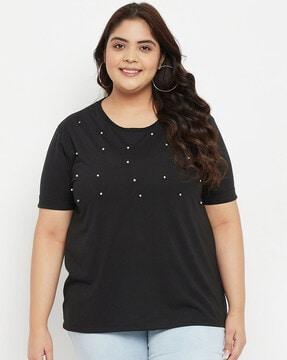 round-neck top with pearl detail