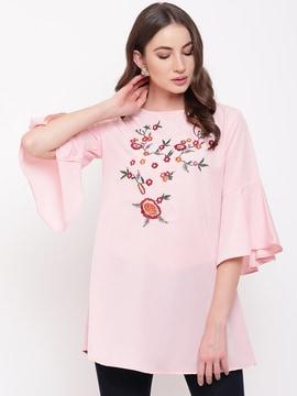 round-neck top with placement embroidery