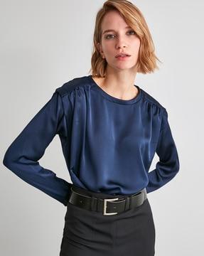 round-neck top with pleats