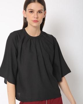 round-neck top with pleats