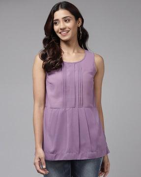 round-neck top with pleats