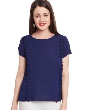 round-neck top with pleats