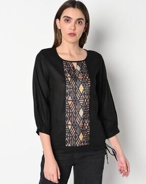 round-neck top with printed panel