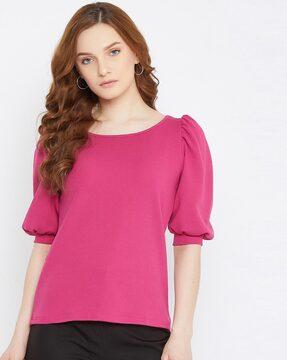 round-neck top with puff sleeves