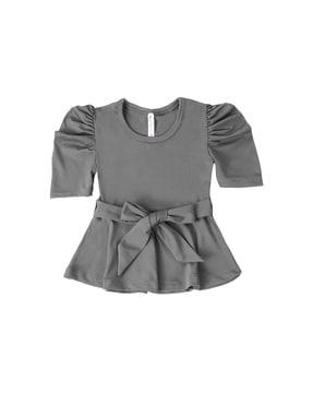 round-neck top with puff sleeves