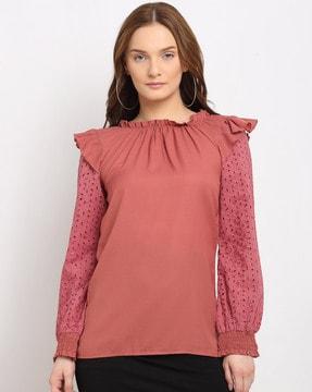 round-neck top with puff sleeves