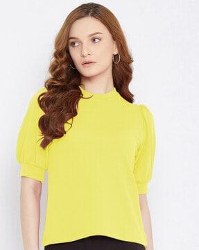 round-neck top with puff sleeves