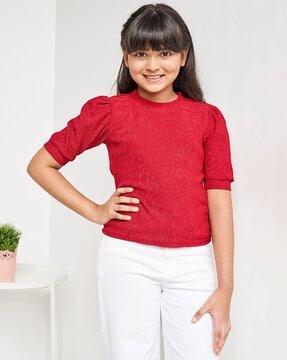 round-neck top with puff sleeves