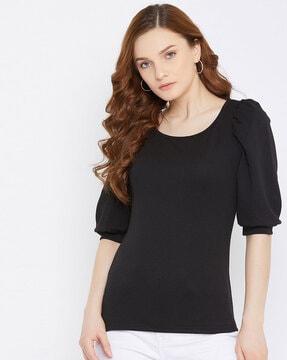 round-neck top with puff sleeves