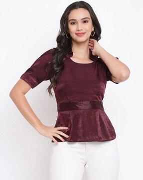 round-neck top with puff sleeves