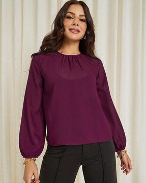 round-neck top with puff sleeves