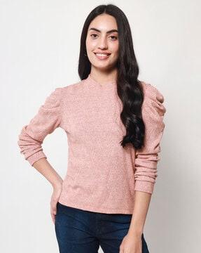 round-neck top with puff sleeves