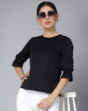 round-neck top with puff sleeves