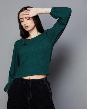 round-neck top with puff sleeves