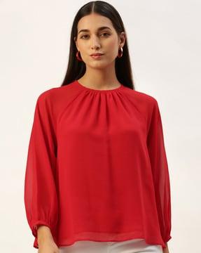 round-neck top with puff sleeves